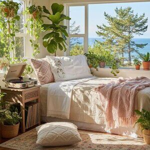 Vintage Hand Painted Soft Cotton Floral Pillowcase with Crochet Border